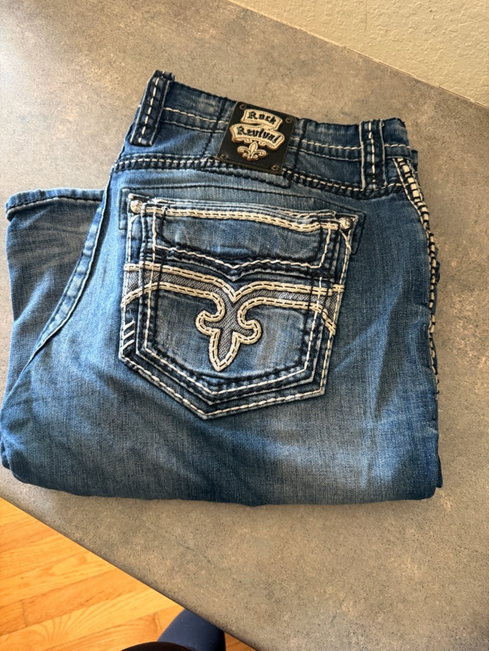 Rock Revival Women's Medium Blue Embroidered Pocket Boot Cut Jeans